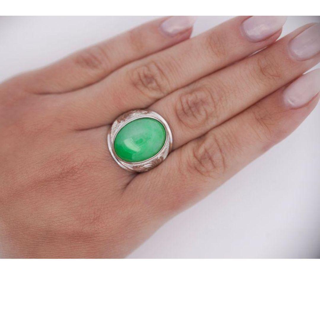 11 Karat Grade A Jadeit Jade Fei Cui Lünette Set Unisex Solitär Ring im Angebot 2