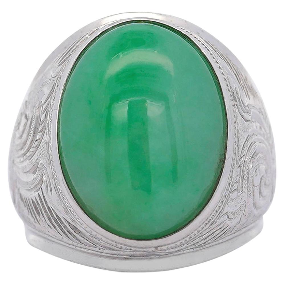 11 Carat Grade A Jadeite Jade Fei Cui Bezel Set Unisex Solitaire Ring