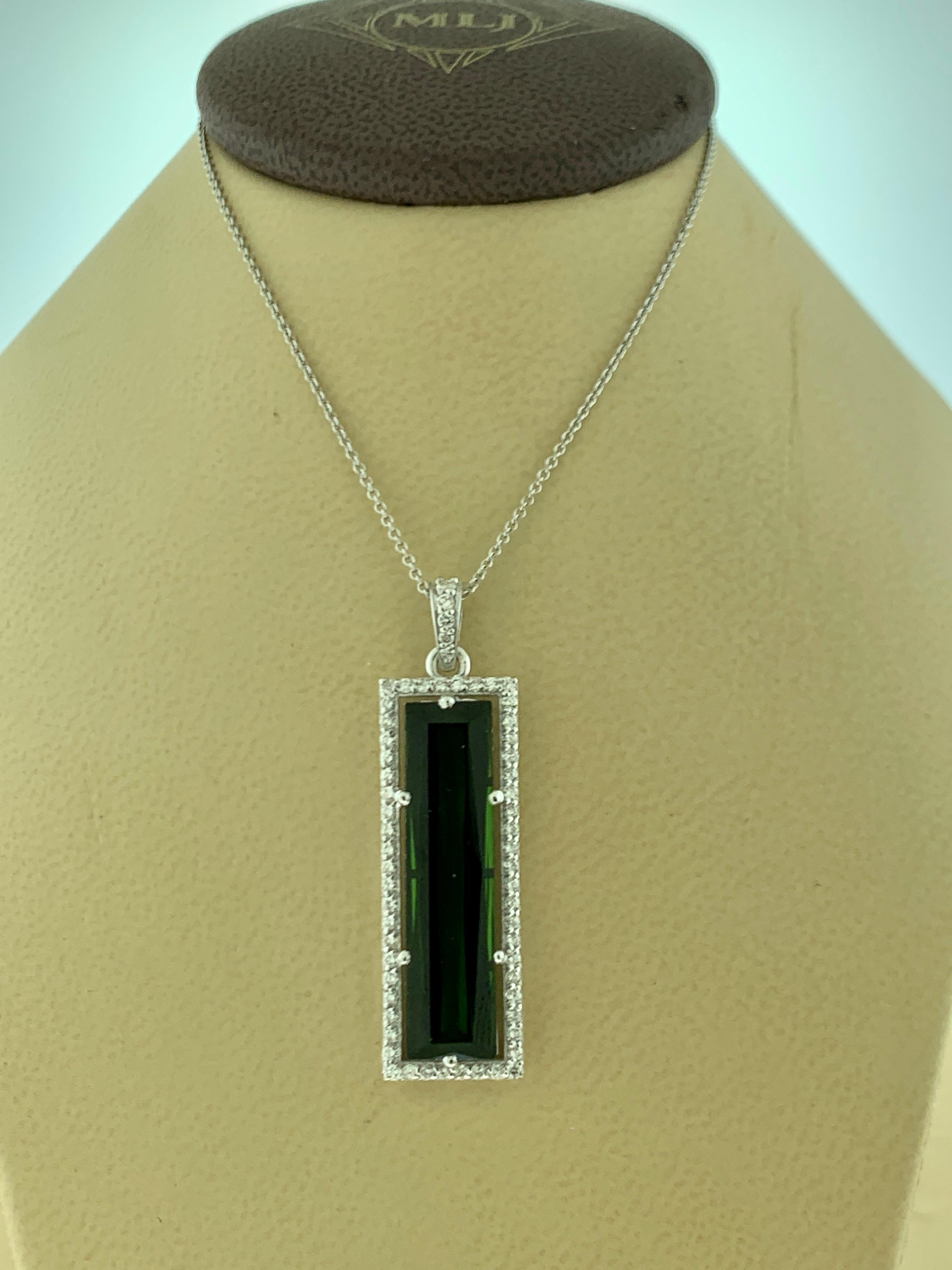 Women's 11 Carat Green Tourmaline and 1.2 Carat Diamond Pendant / Necklace 18 Karat Gold