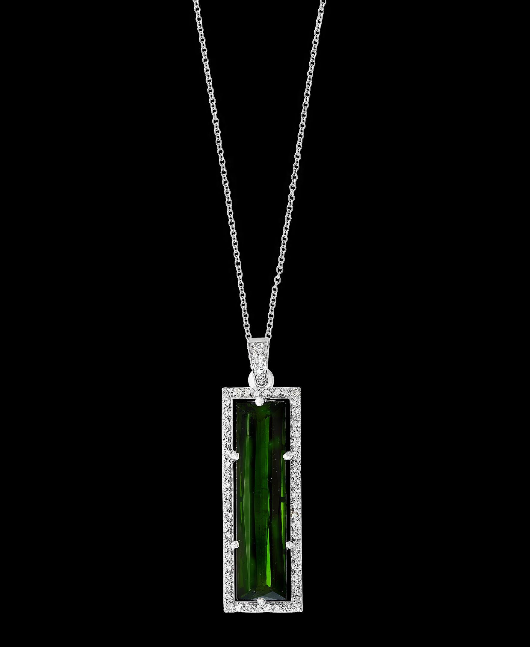 11 Carat Green Tourmaline and 1.2 Carat Diamond Pendant / Necklace 18 Karat Gold 3