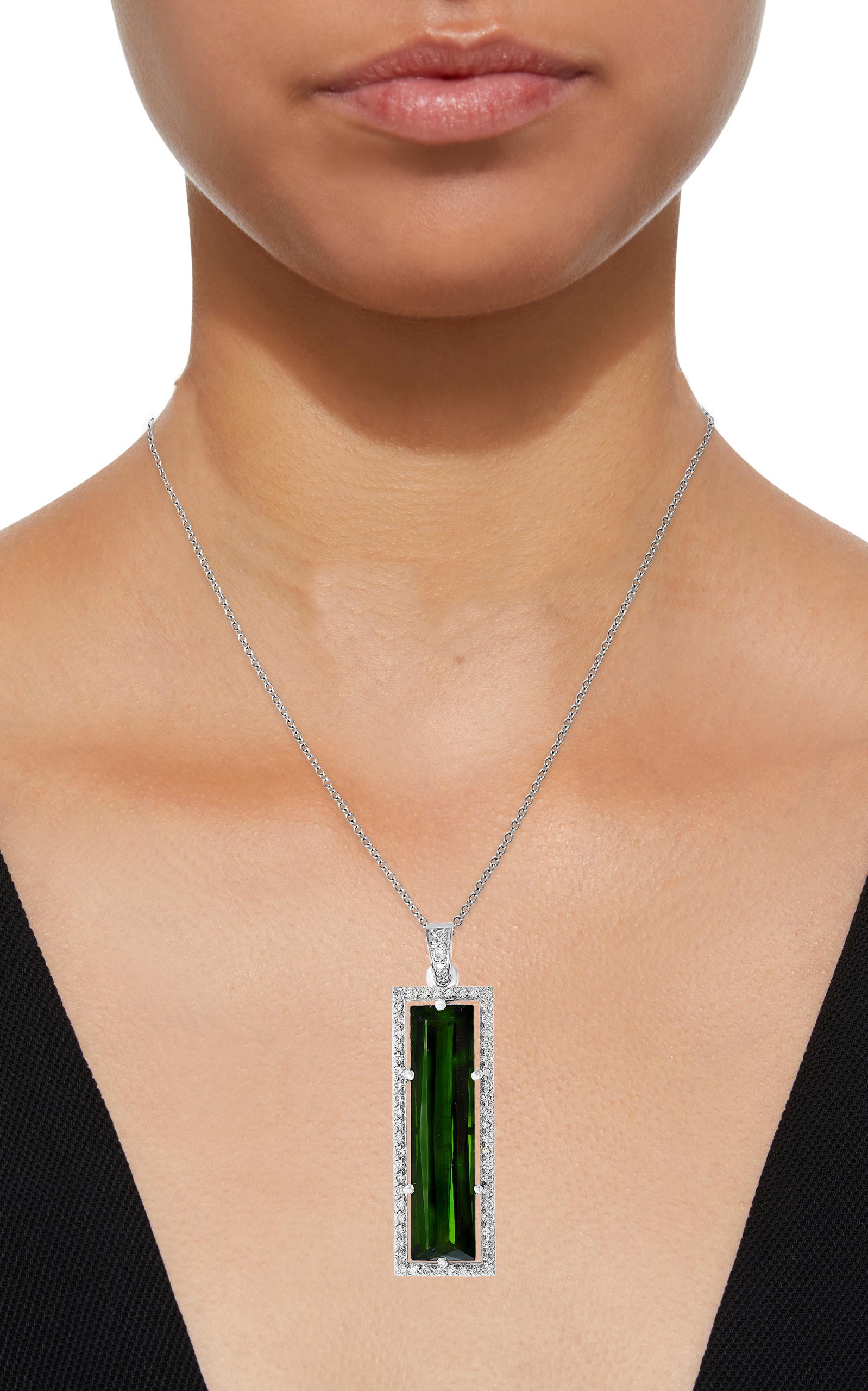 11 Carat Green Tourmaline and 1.2 Carat Diamond Pendant / Necklace 18 Karat Gold 4