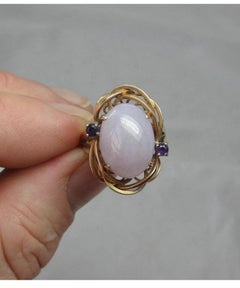 11 Carat Jade Sapphire Ring 14K Gold Antique Cocktail Ring Retro Art Deco