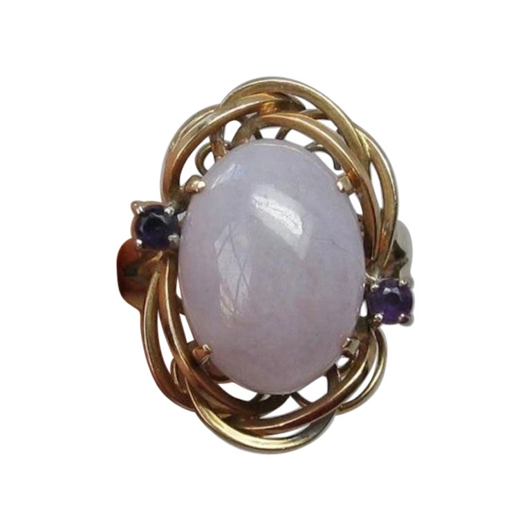 11 Carat Jade Sapphire Ring 14K Gold Antique Cocktail Ring Retro Art Deco For Sale