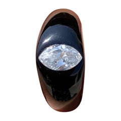 Bague solitaire en forme de marquise avec diamant de 1,1 carat et onyx noir