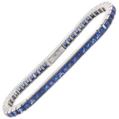 11 Carat Natural Blue Sapphire Tennis Line Bracelet in 18 Karat White Gold