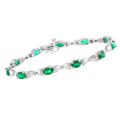 11 Carat Natural Emerald & Diamond Cocktail Tennis Bracelet 14 Karat White Gold
