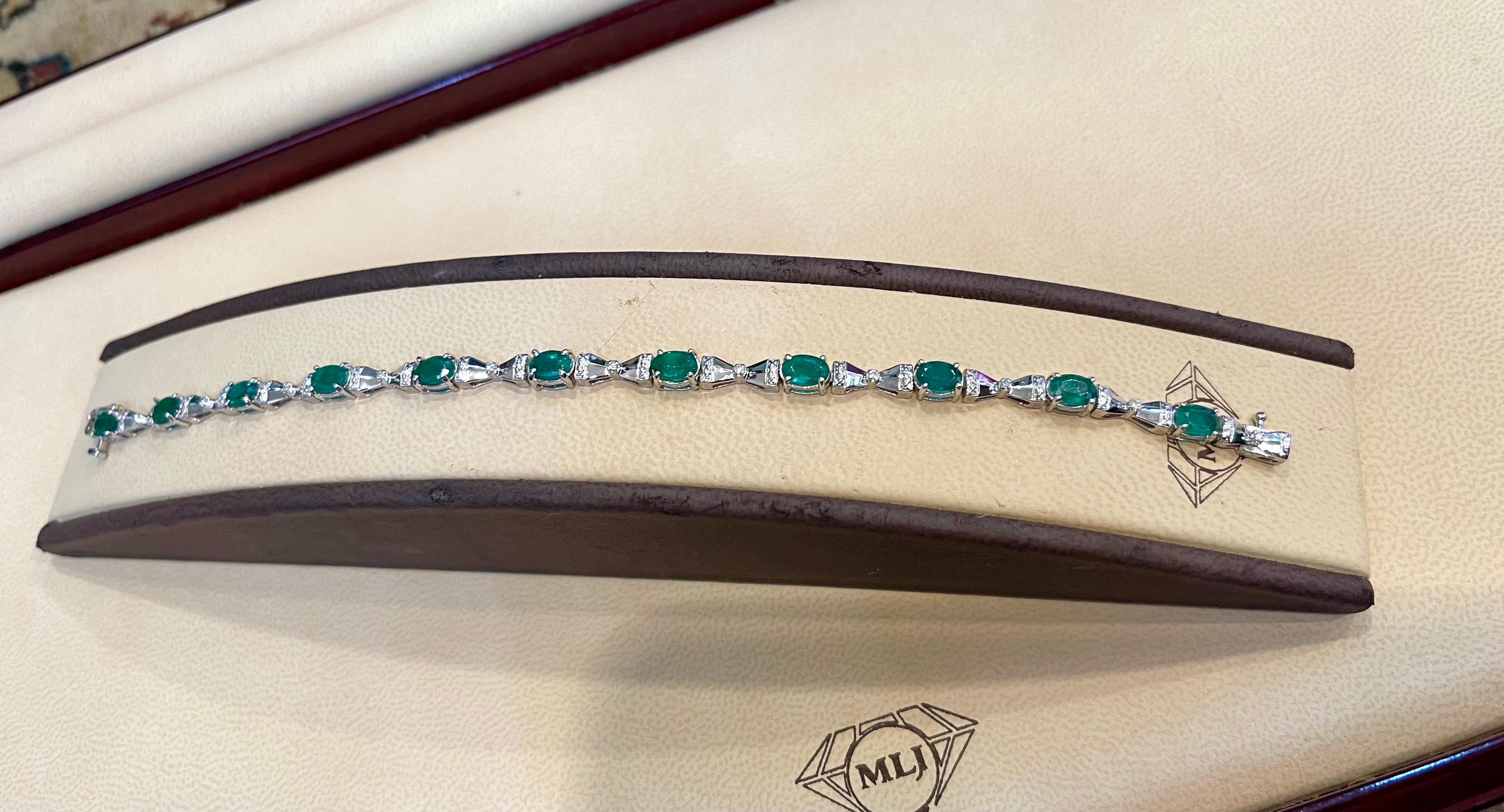 Bracciale Tennis Cocktail con smeraldo naturale e diamanti da 11 carati, oro bianco 14 carati in vendita 4