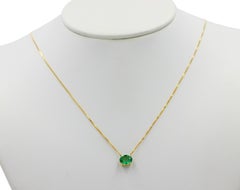 1.1 Carat Natural Green Emerald Soliatire Pendant 10 Karat Yellow gold 17"