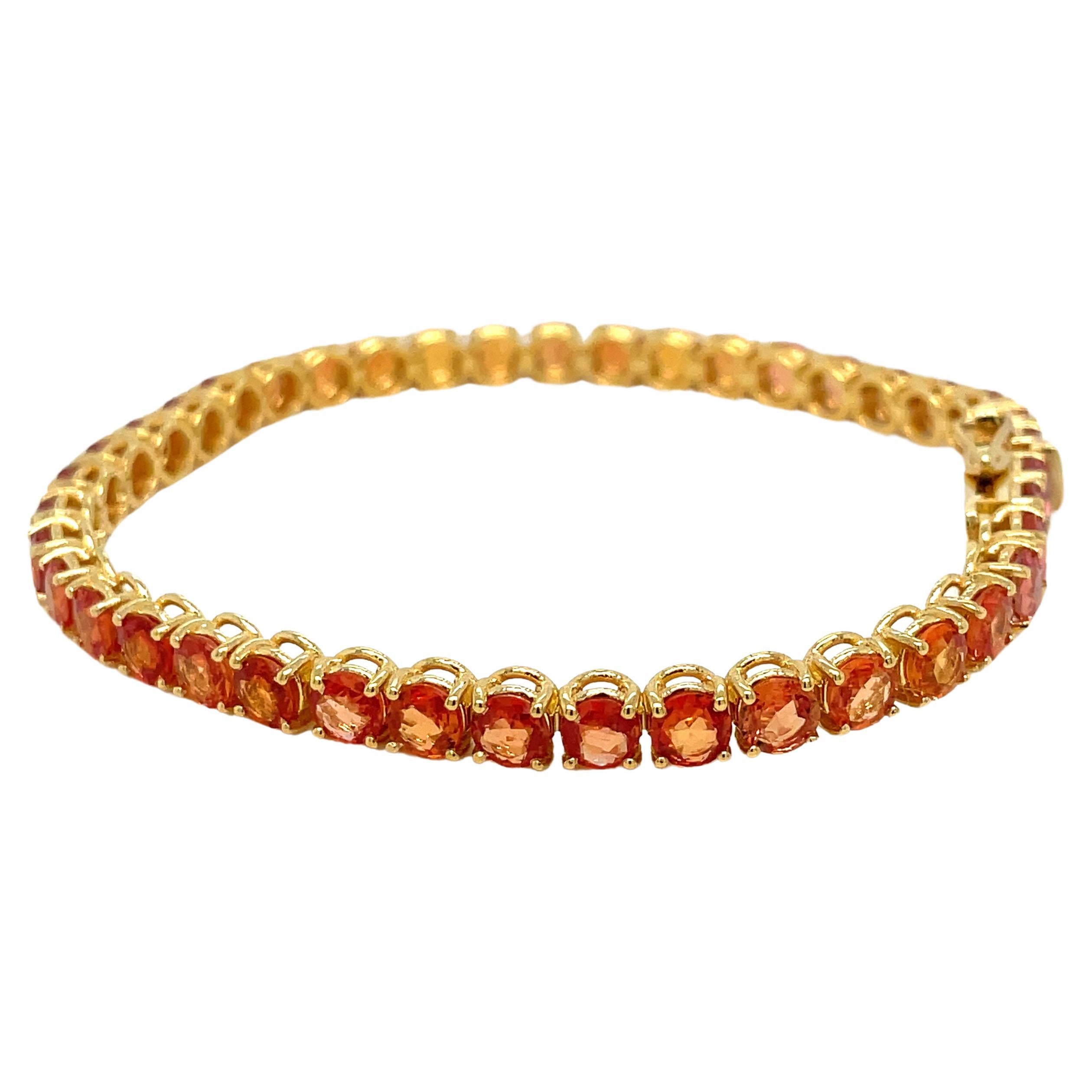 Pulsera de Tenis de Oro Amarillo con Zafiro Padparadsha Natural de 11 Quilates en venta