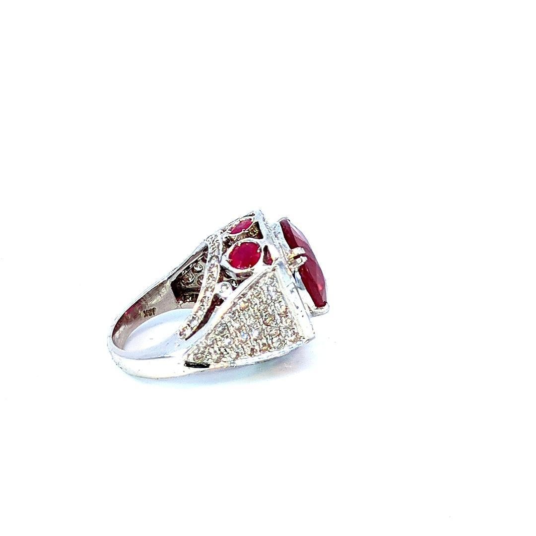 Oval Cut 11 Carat Natural Ruby Ring and 2.3 carat Diamond Cocktail Ring For Sale