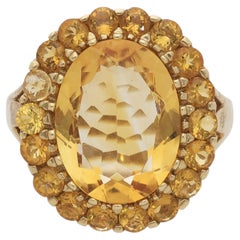 11 Carat Oval Citrine & Round Citrine Halo 14K Yellow Gold Vintage Cocktail Ring