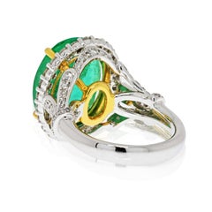 11 Carat Oval Cut Colombian Emerald and Diamond Ring in 18k Solid White Gold