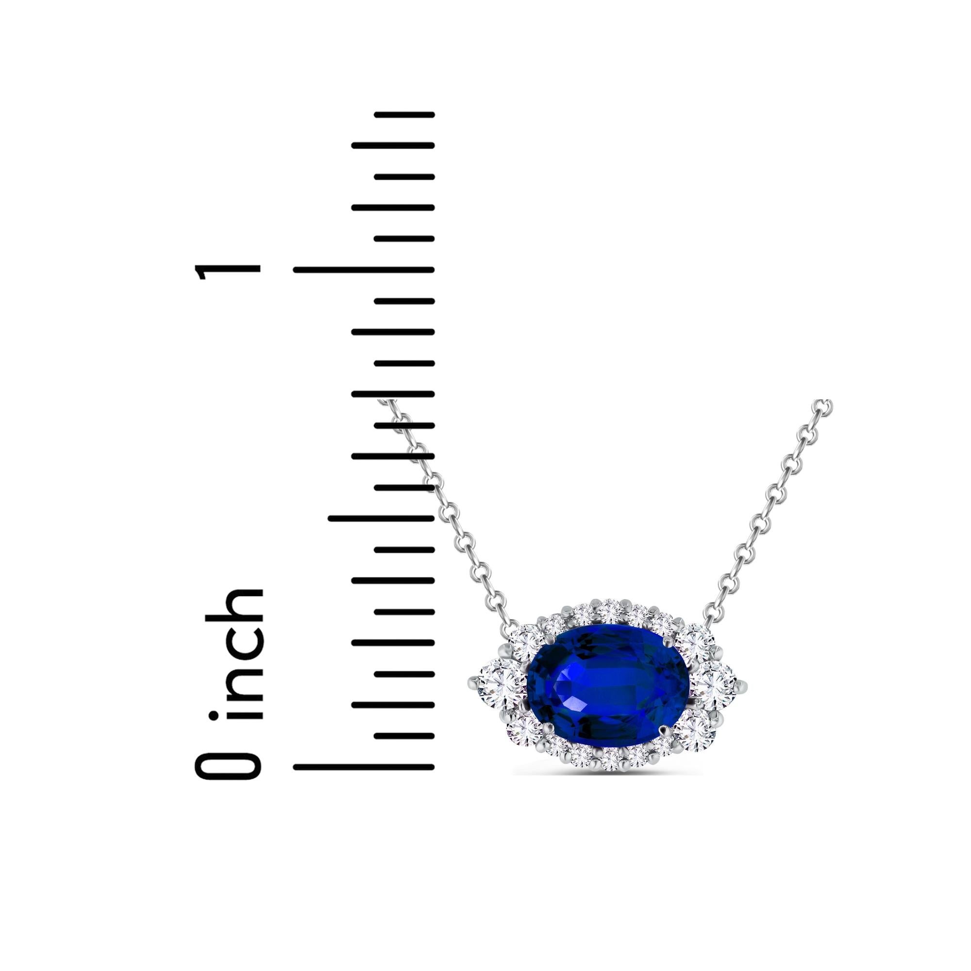 Pendentif saphir ovale 1,1 carat avec halo diamant 0,40 carat en 18k blanc ref923 en vente 1