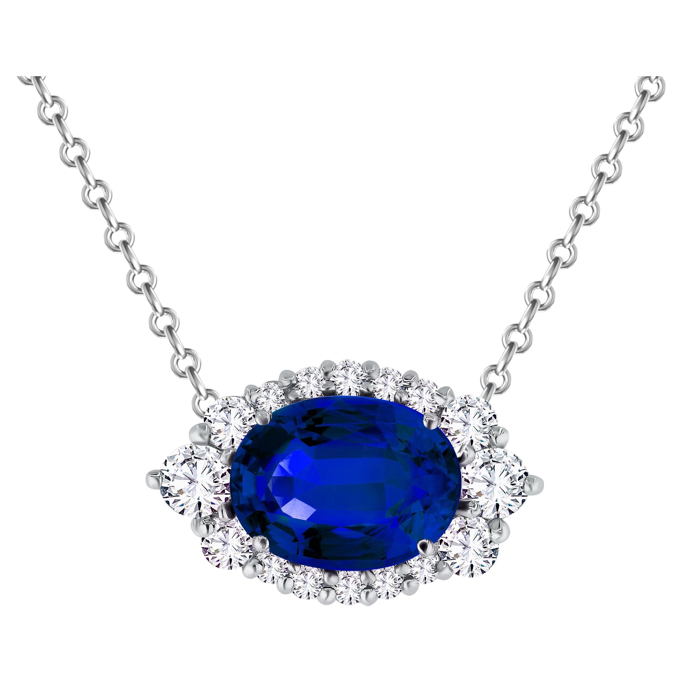 1.1 Carat Oval Sapphire Pendant With 0.40 Carat Diamond Halo in 18k White ref923