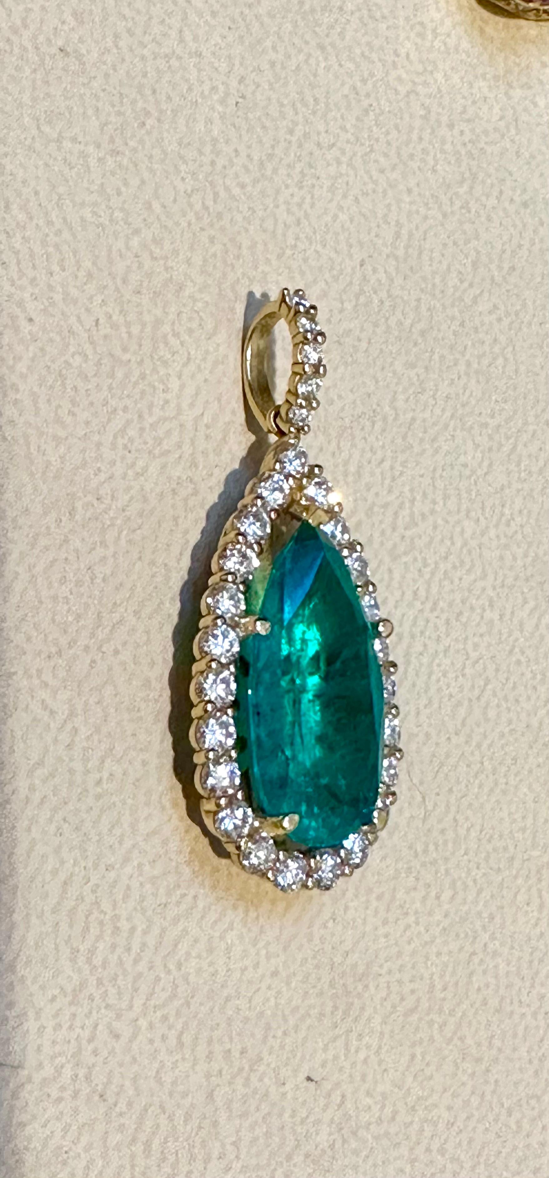 Pear Cut 11 Carat Pear Shape Colombian Emerald and Diamond Pendant Necklace Enhancer For Sale