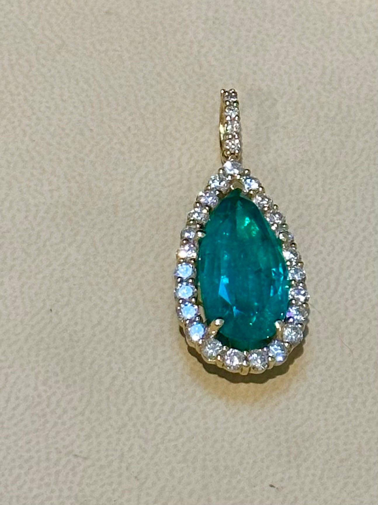 Women's 11 Carat Pear Shape Colombian Emerald and Diamond Pendant Necklace Enhancer For Sale