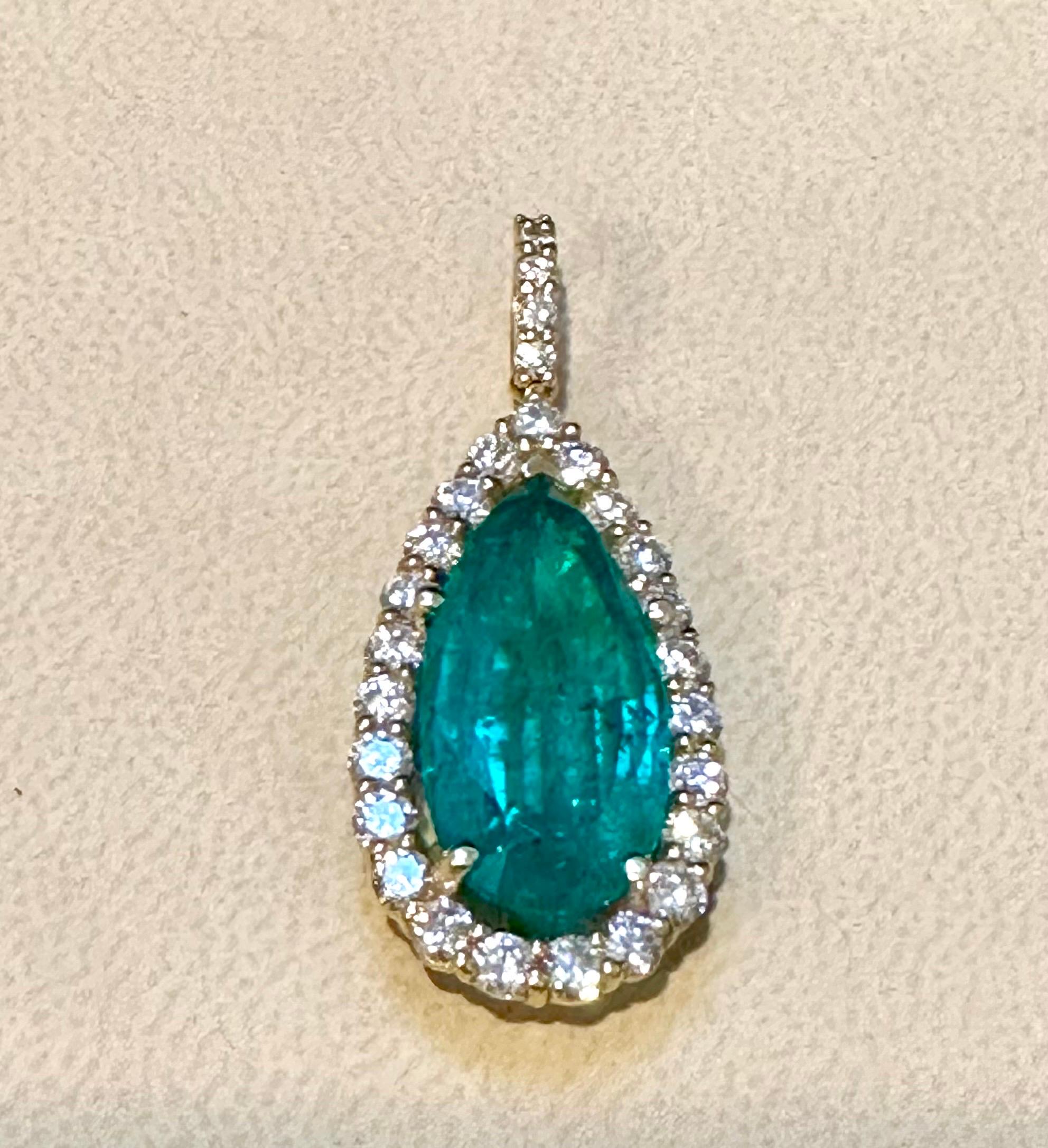 11 Carat Pear Shape Colombian Emerald and Diamond Pendant Necklace Enhancer For Sale 1