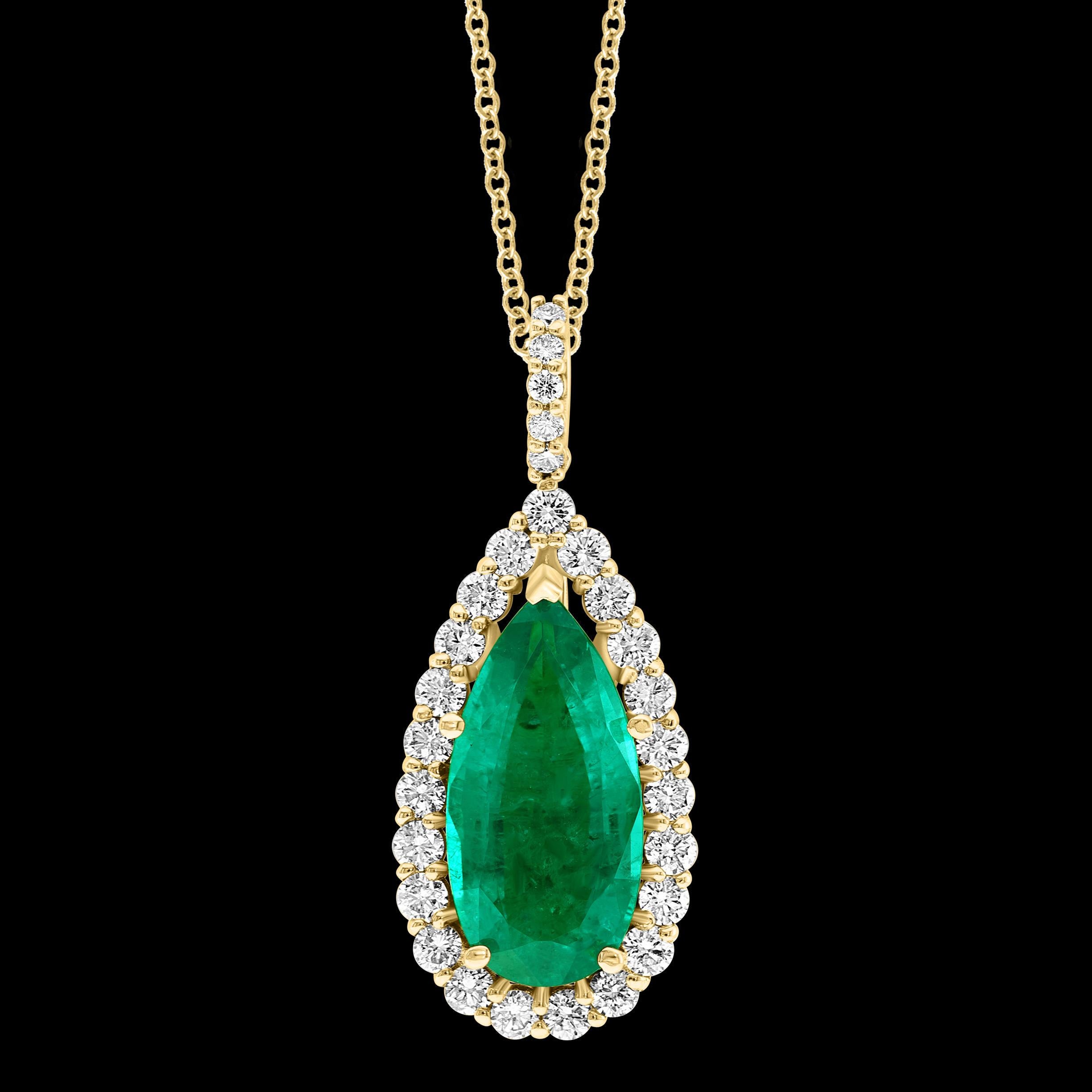 11 Carat Pear Shape Colombian Emerald and Diamond Pendant Necklace Enhancer For Sale 2