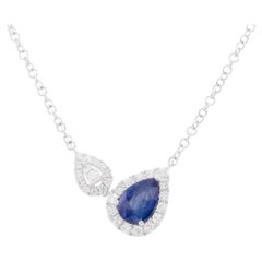 1.1 Carat Pear Shape Fine Sapphire Necklace with 0.37 Carat Dia in 14W Ref1285