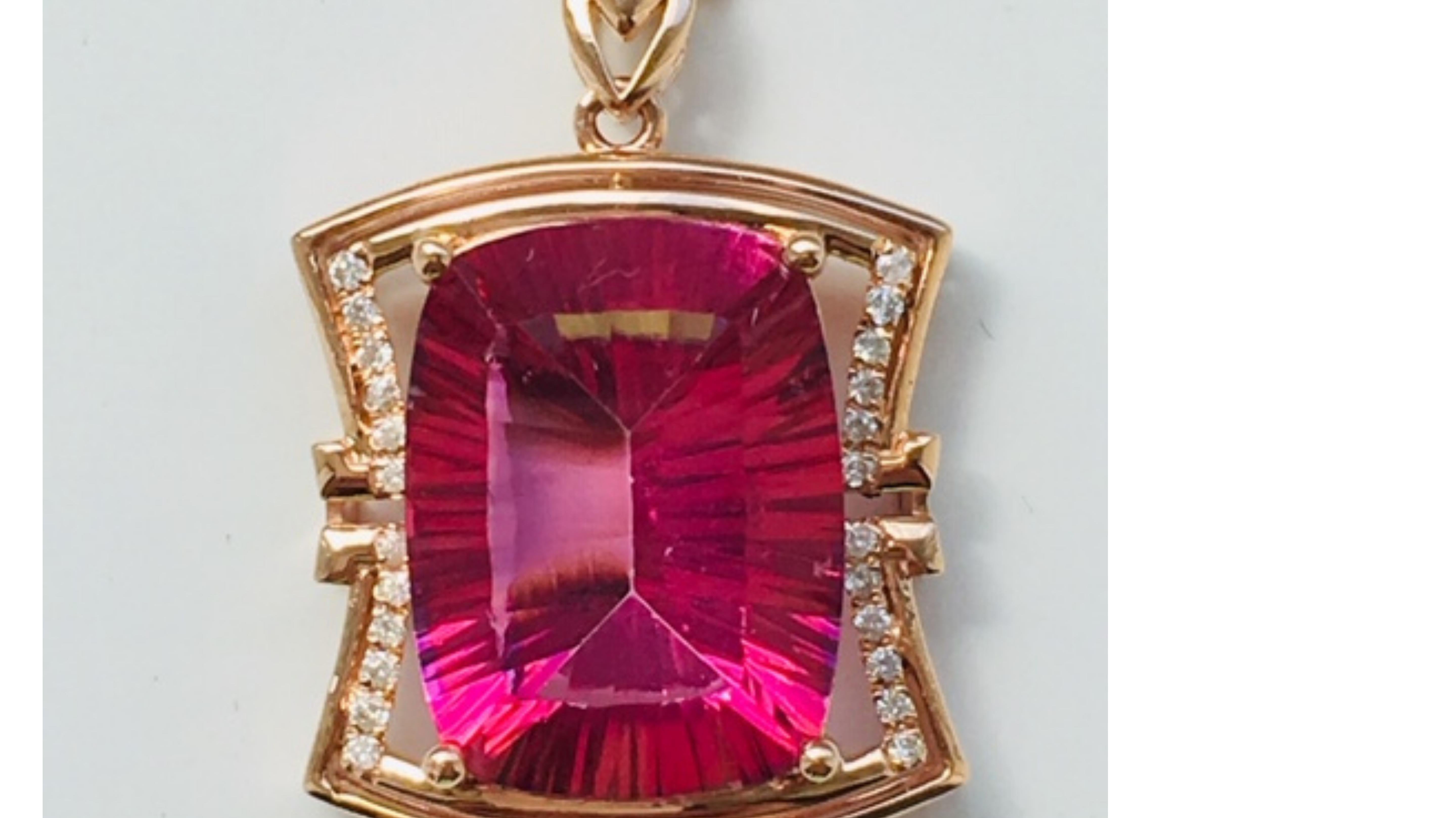 11Ct Pink Topaz Diamond Necklace 18K Rose Gold In New Condition For Sale In Barnsley, GB