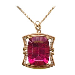 11Ct Pink Topaz Diamond Necklace 18K Rose Gold