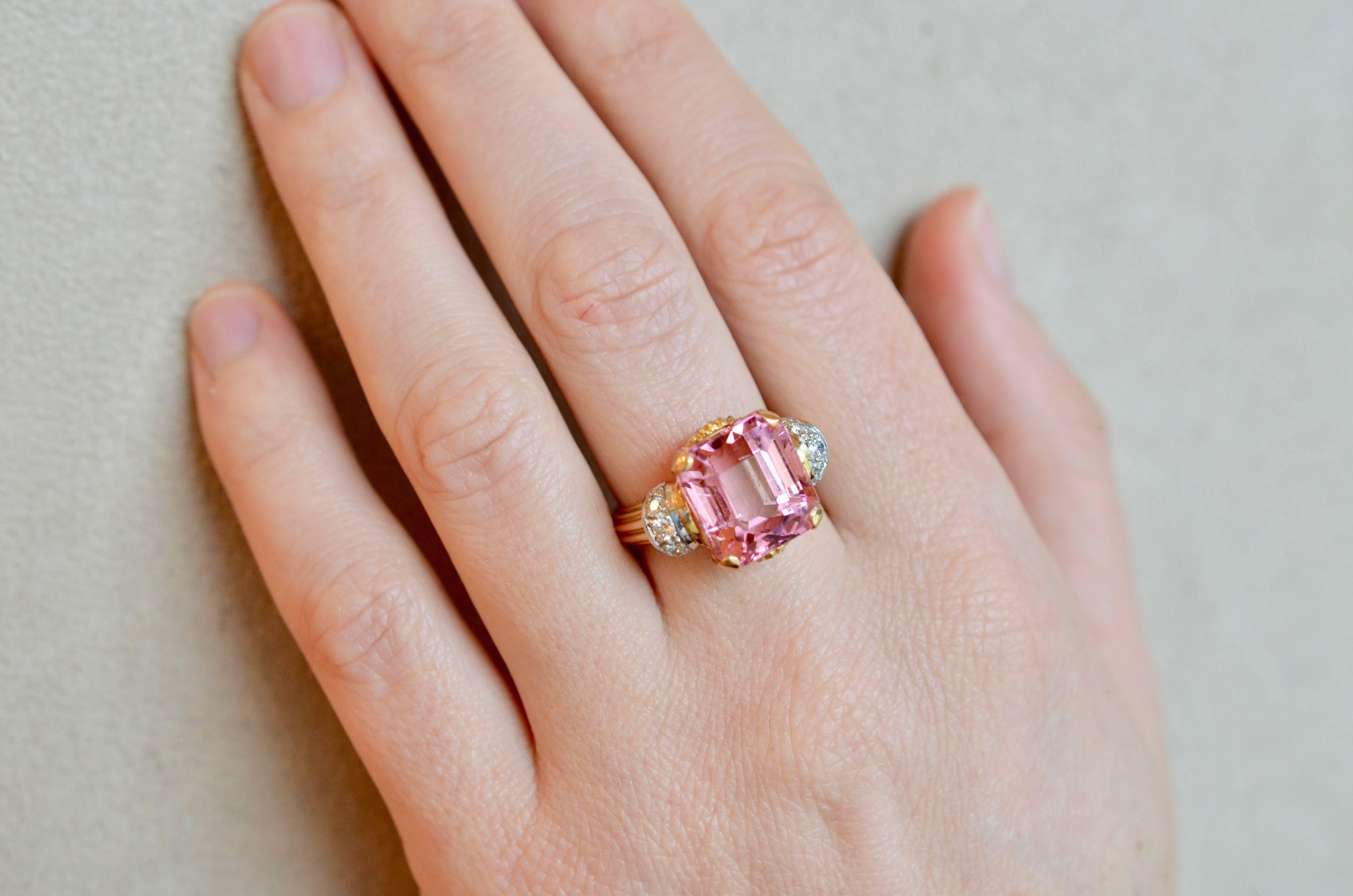  Pink Tourmaline Aprox. 11ct Ring with Accent Diamonds Iconic of the 1950's 2