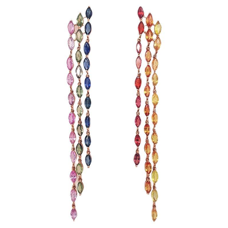 11 Carat Rainbow Sapphire Marquise Drop Earring in 14K Gold