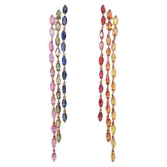 Boucles d'oreilles pendantes en or 14 carats, saphir arc-en-ciel et marquise 11 carats