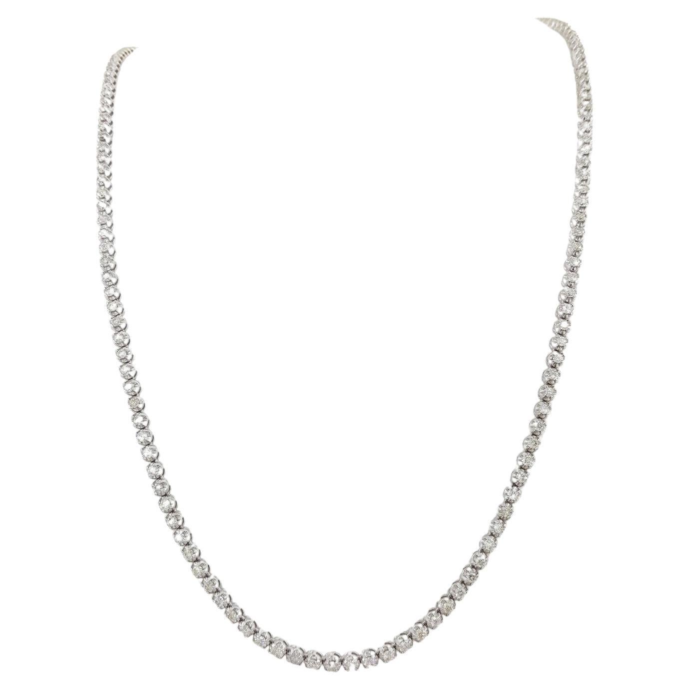 Round Cut 11 Carat Round Brilliant Cut Diamonds White Gold Tennis Necklace For Sale