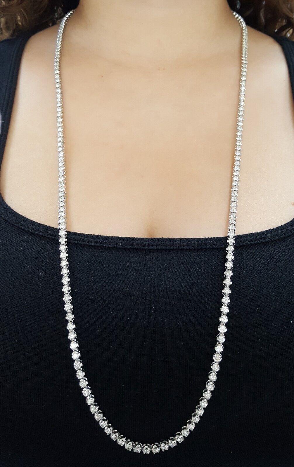 11 Carat Round Brilliant Cut Diamonds White Gold Tennis Necklace In New Condition For Sale In Chicago, IL