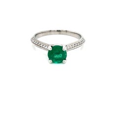 1.1 Carat Round Brilliant Emerald and Diamond Ring in 18 Karat White Gold