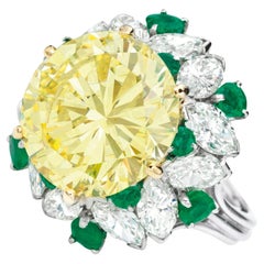 11 Carat round-cut Statement Fancy Yellow 14K White Gold Sunlit Royal Radiance