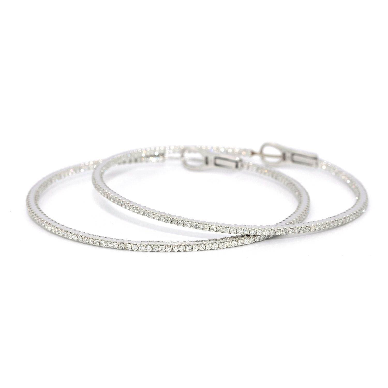 Contemporary 11 Carat Round Diamond White Gold Hoop Earrings For Sale