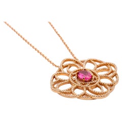 Collier en or rose avec rubellite de 1,1 carat et diamants de 1,7 carat de couleur VS G