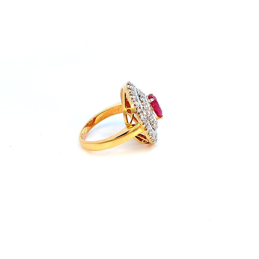 Modern 1.1 Carat Ruby and Diamond Halo 18K Gold Ring For Sale