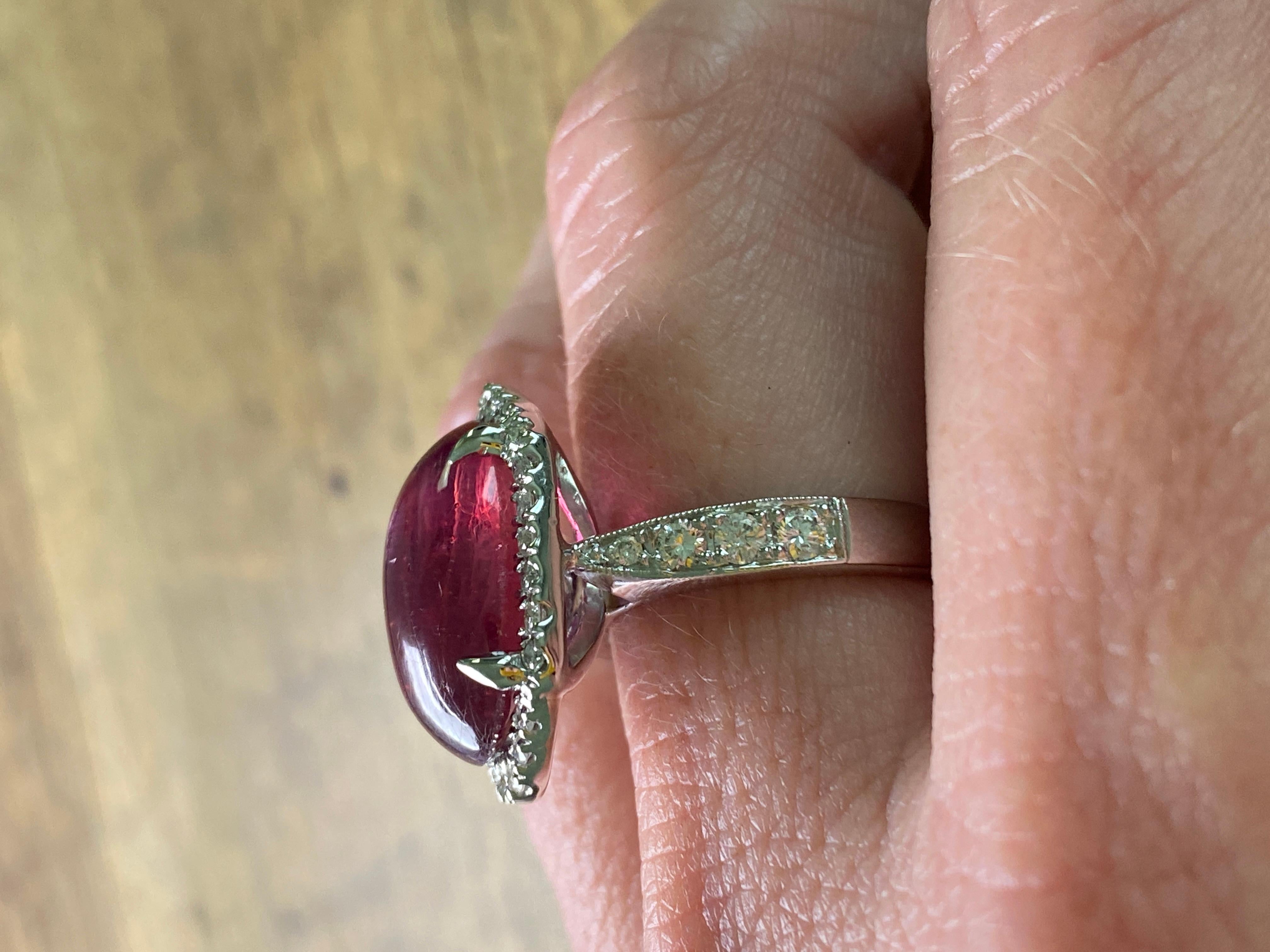 11 Carat Ruby Cabochon, Dome, with Diamonds, Cocktail Ring In New Condition In Bozeman, MT