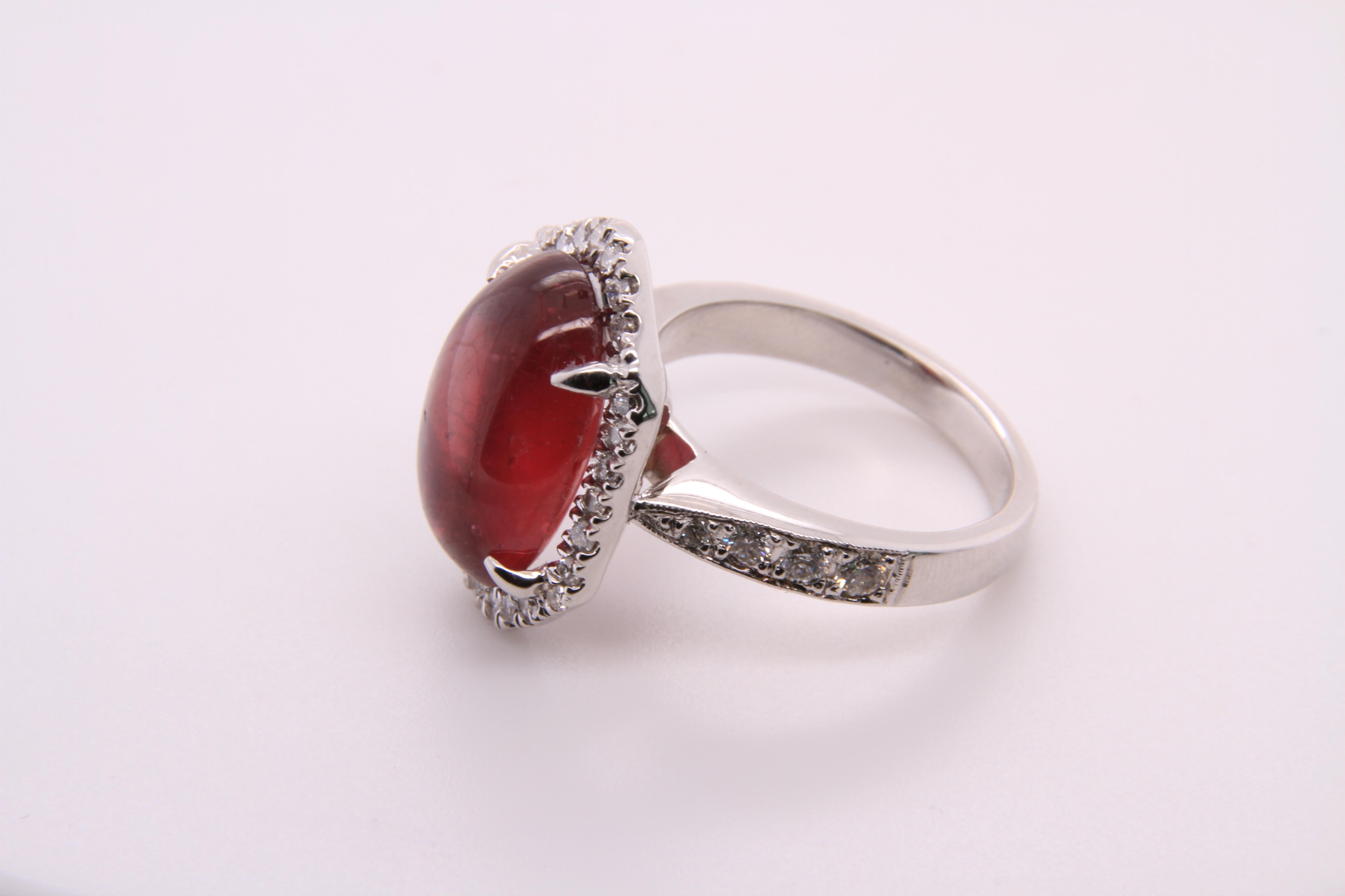 11 Carat Ruby Cabochon, Dome, with Diamonds, Cocktail Ring 1
