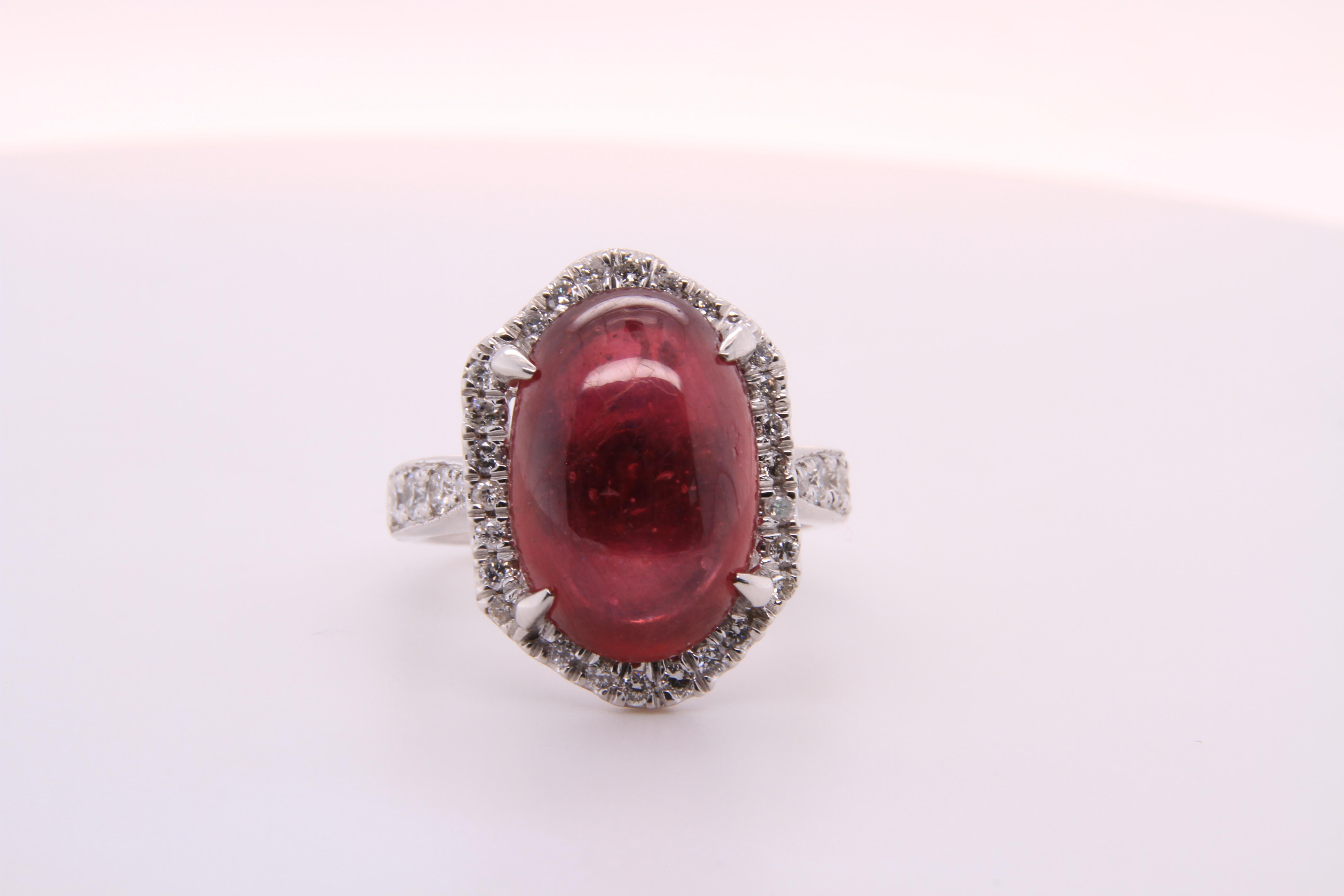 11 Carat Ruby Cabochon, Dome, with Diamonds, Cocktail Ring 2