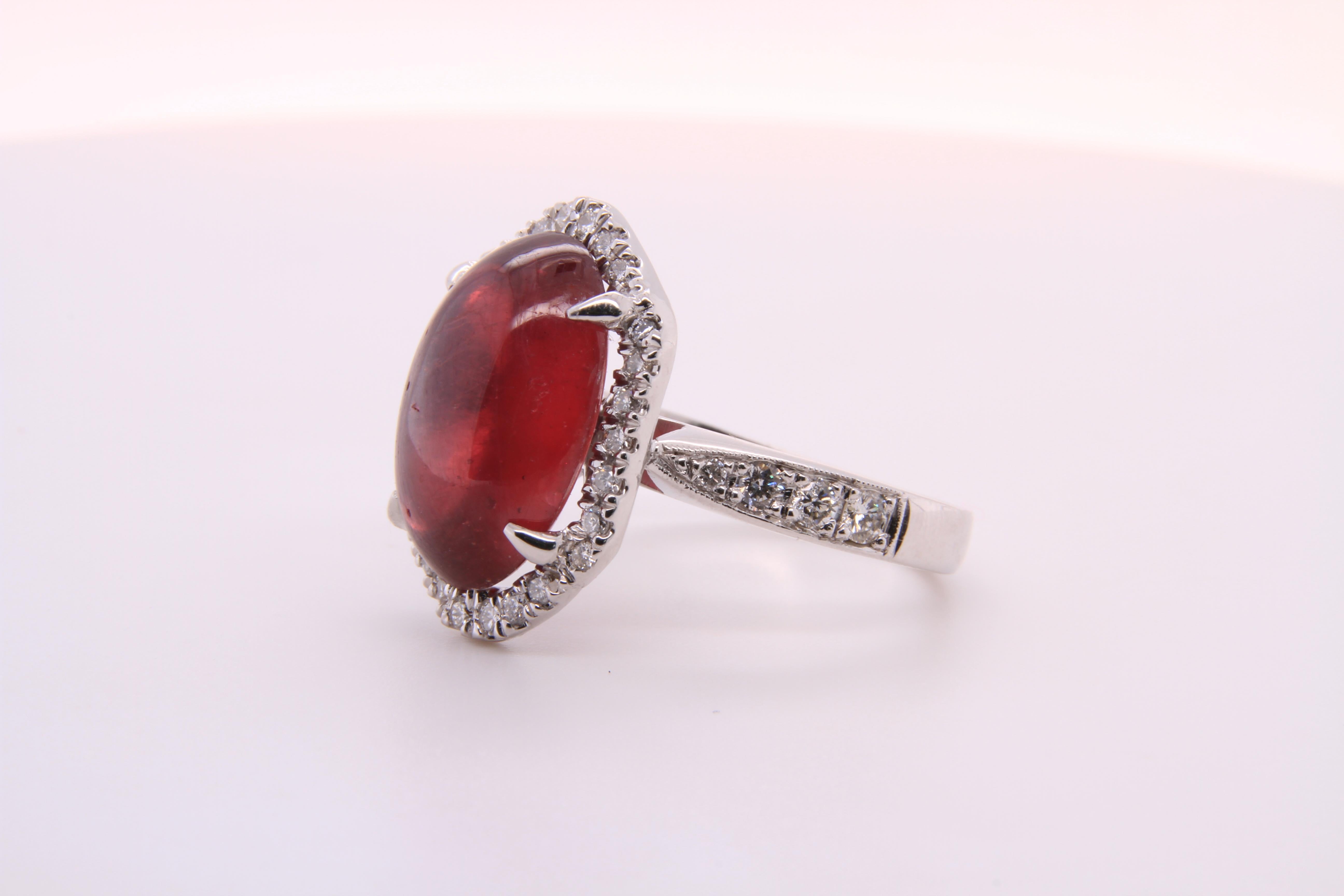 11 Carat Ruby Cabochon, Dome, with Diamonds, Cocktail Ring 3