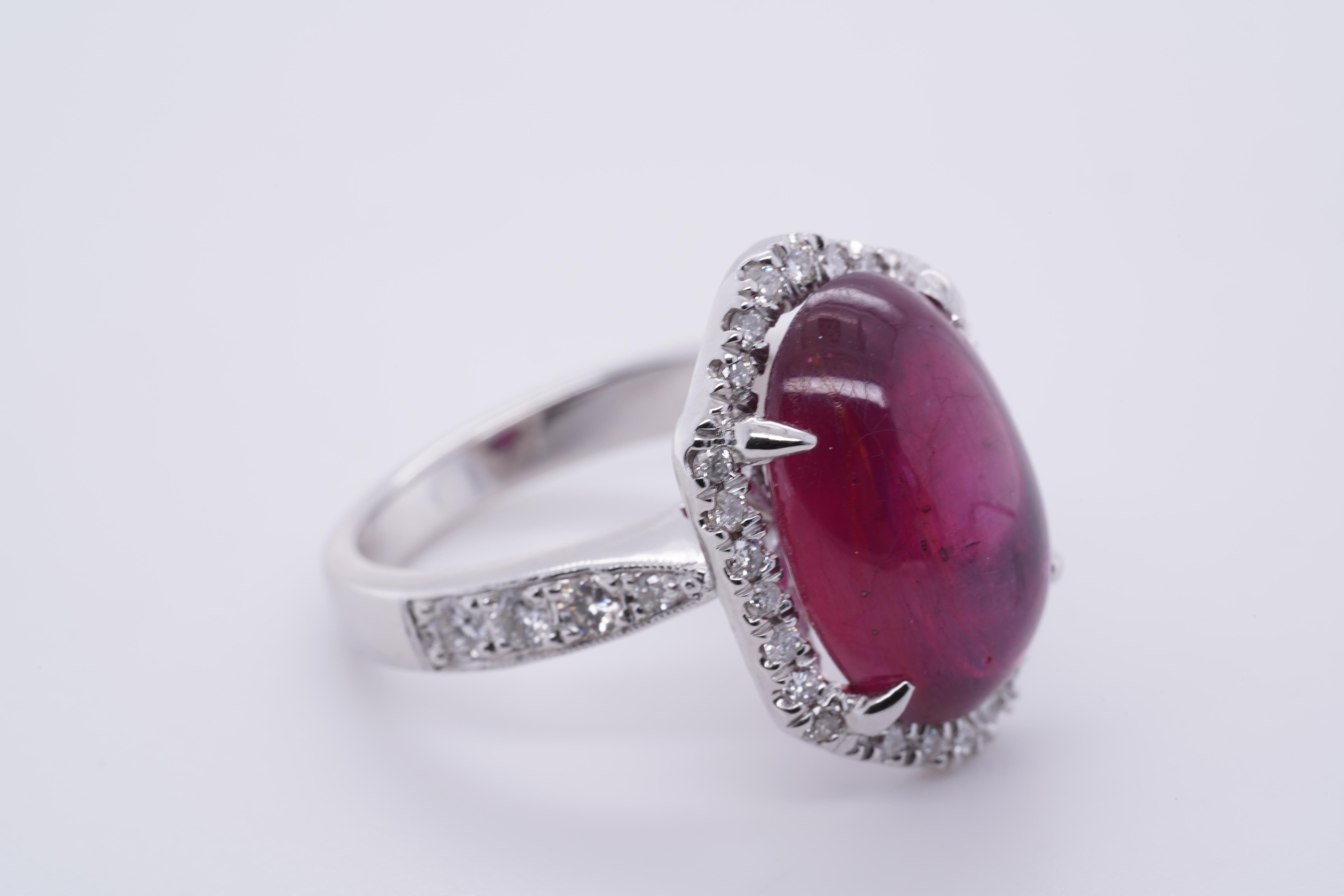 11 Carat Ruby Cabochon, Dome, with Diamonds, Cocktail Ring 10