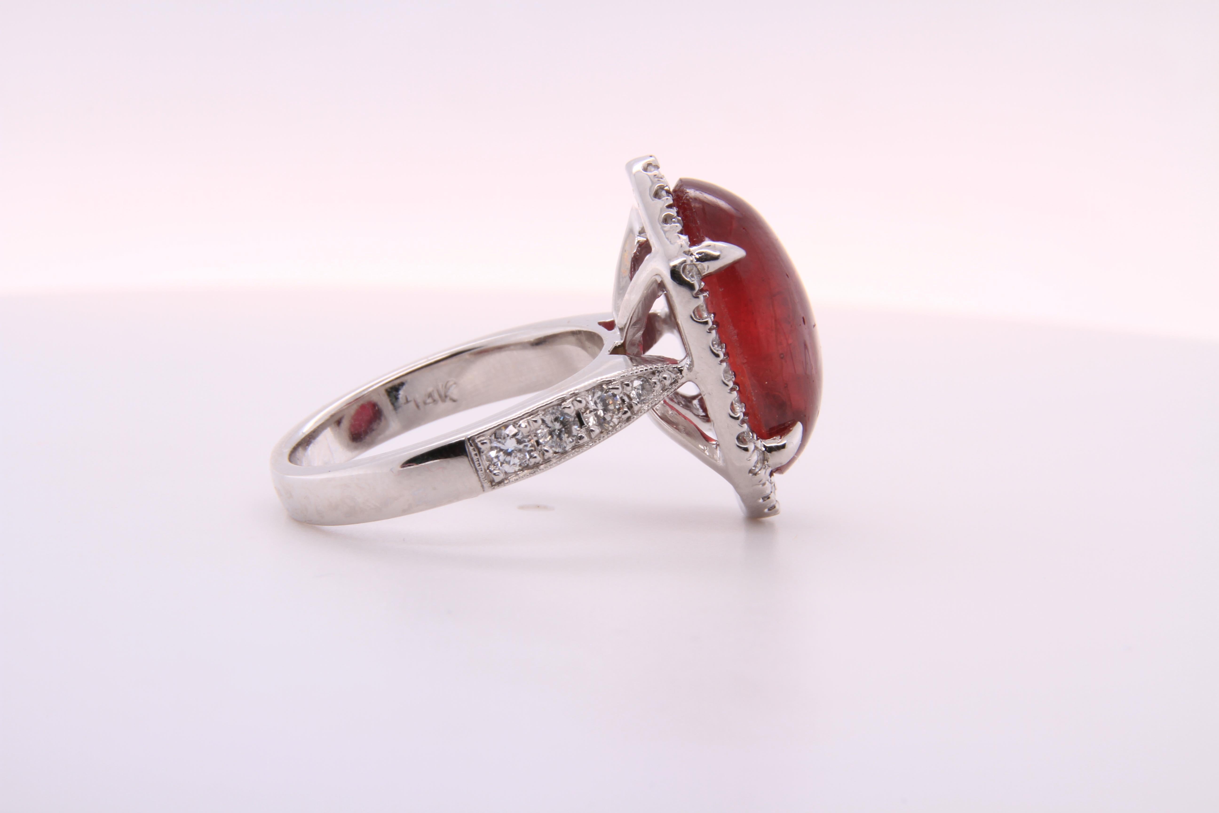 11 Carat Ruby Cabochon, Dome, with Diamonds, Cocktail Ring 7