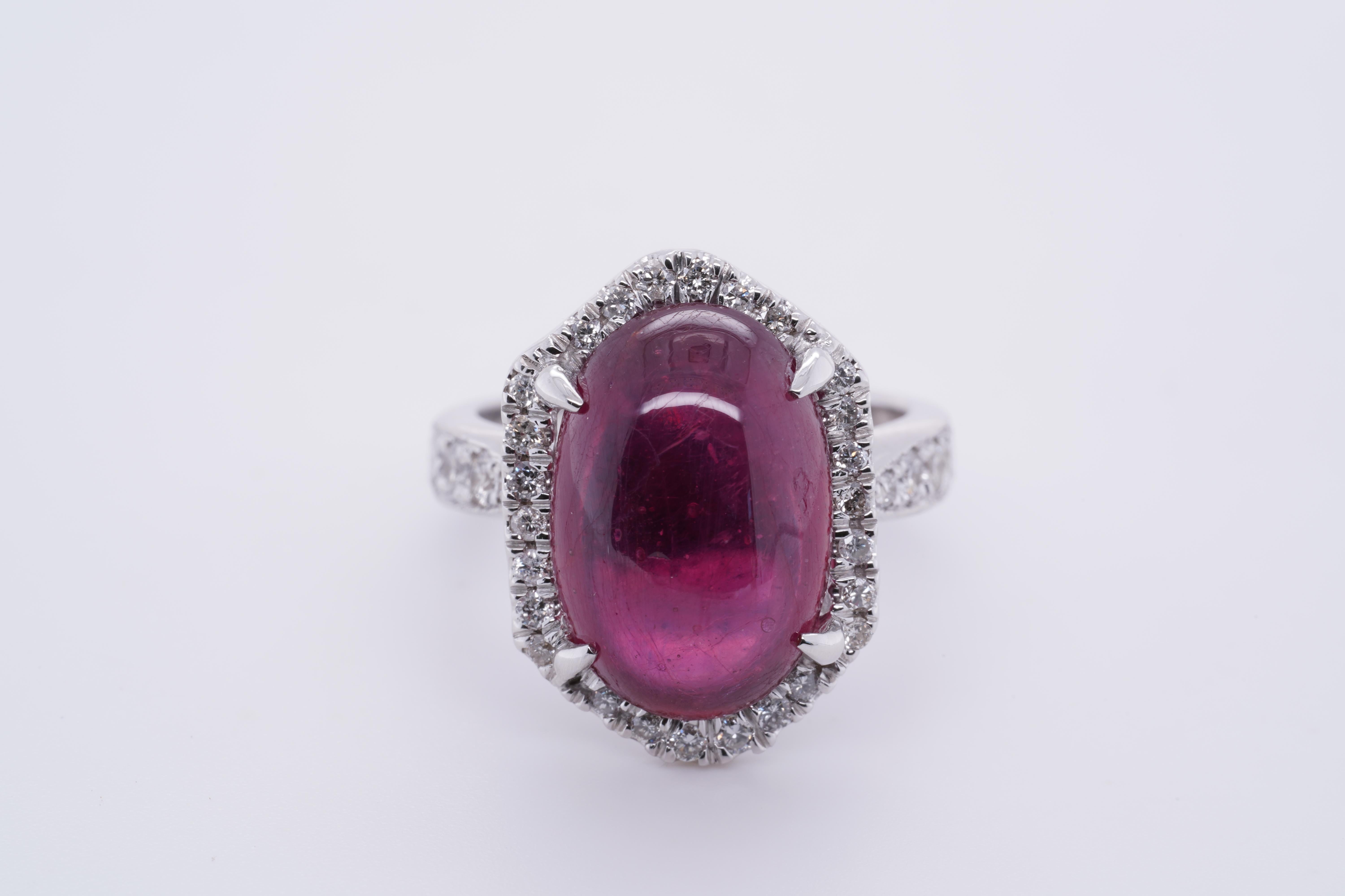 11 Carat Ruby Cabochon, Dome, with Diamonds, Cocktail Ring 11