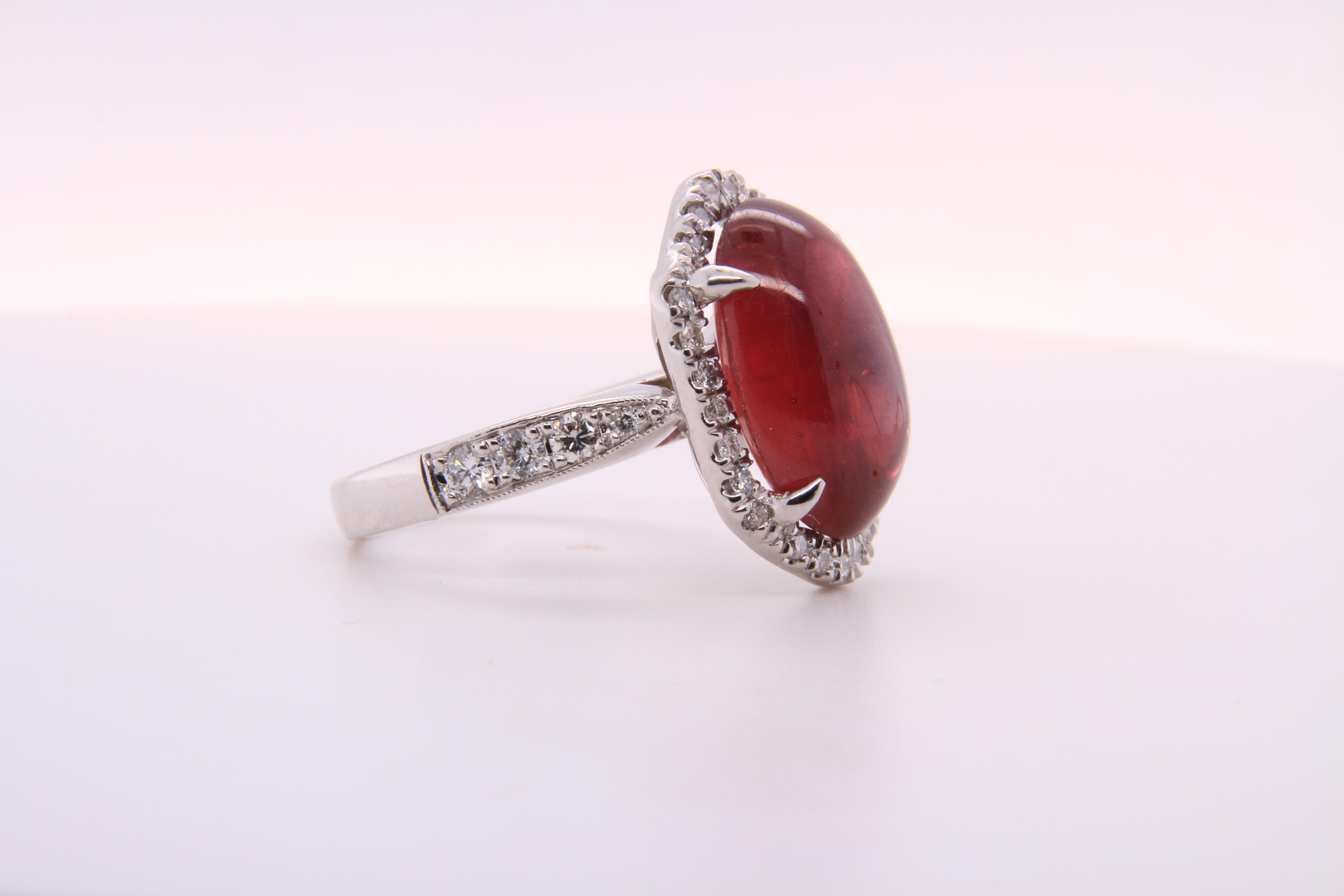 11 Carat Ruby Cabochon, Dome, with Diamonds, Cocktail Ring 8