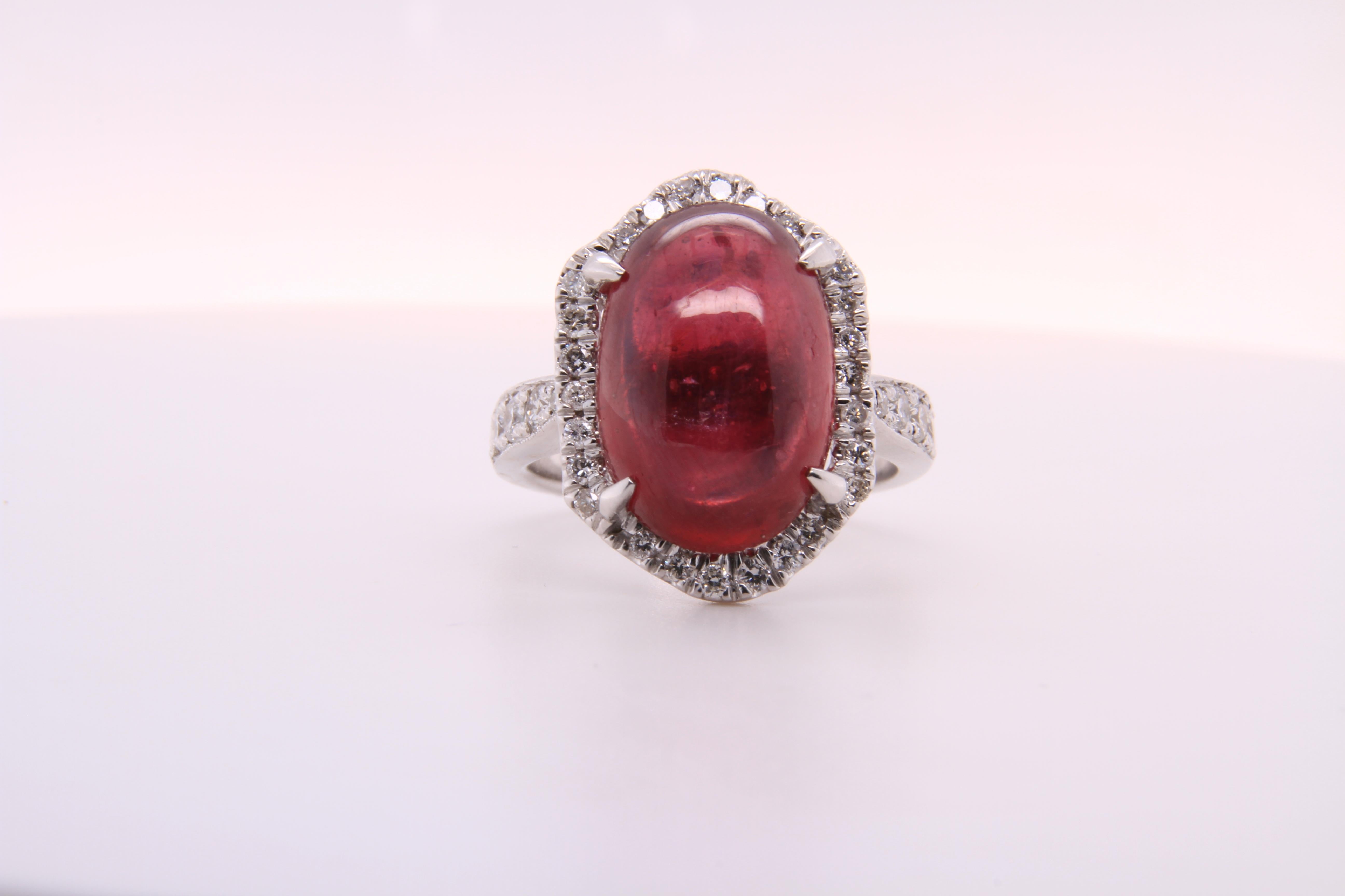 11 Carat Ruby Cabochon, Dome, with Diamonds, Cocktail Ring 9