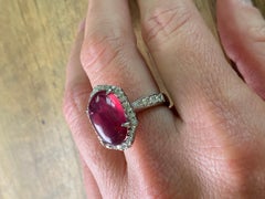 11 Carat Ruby Cabochon, Dome, with Diamonds, Cocktail Ring