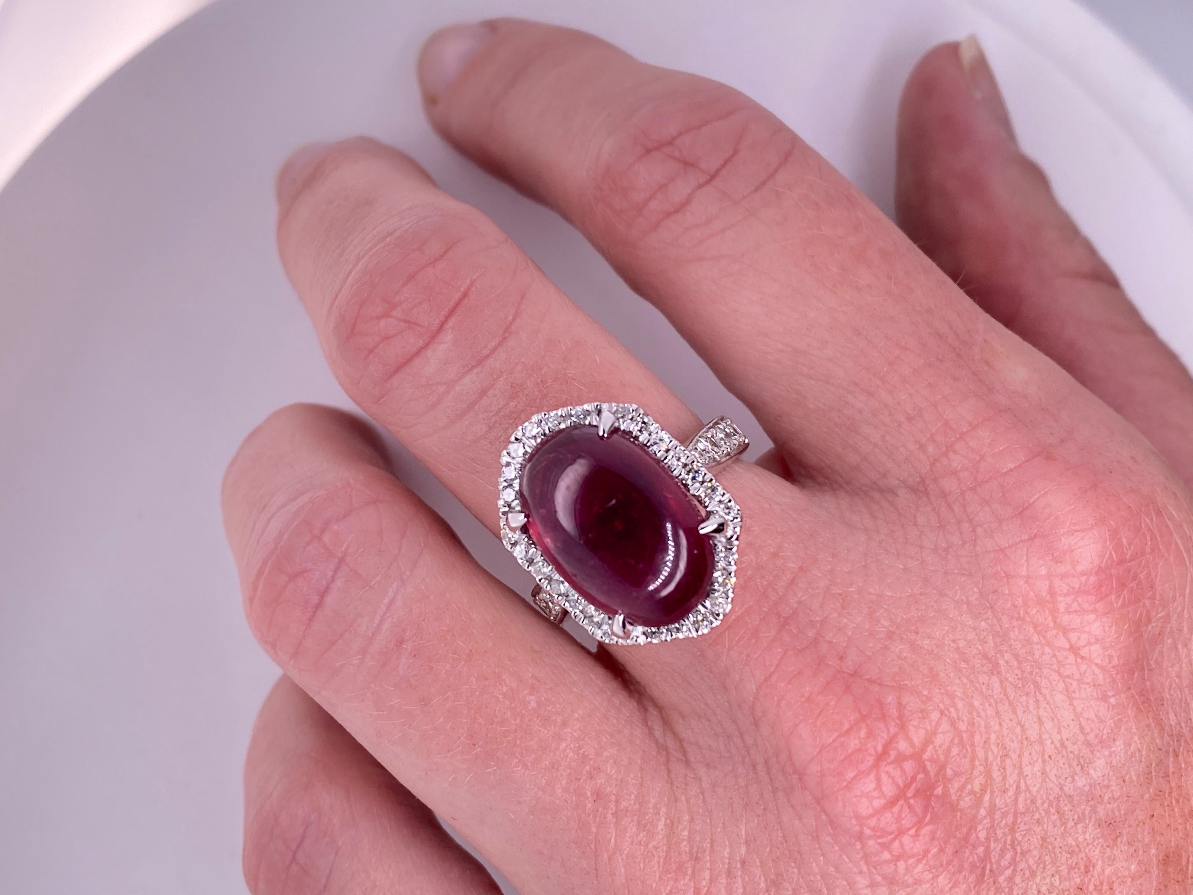 Byzantine 11 Carat Ruby Cabochon, Dome, with Diamonds, Cocktail Ring