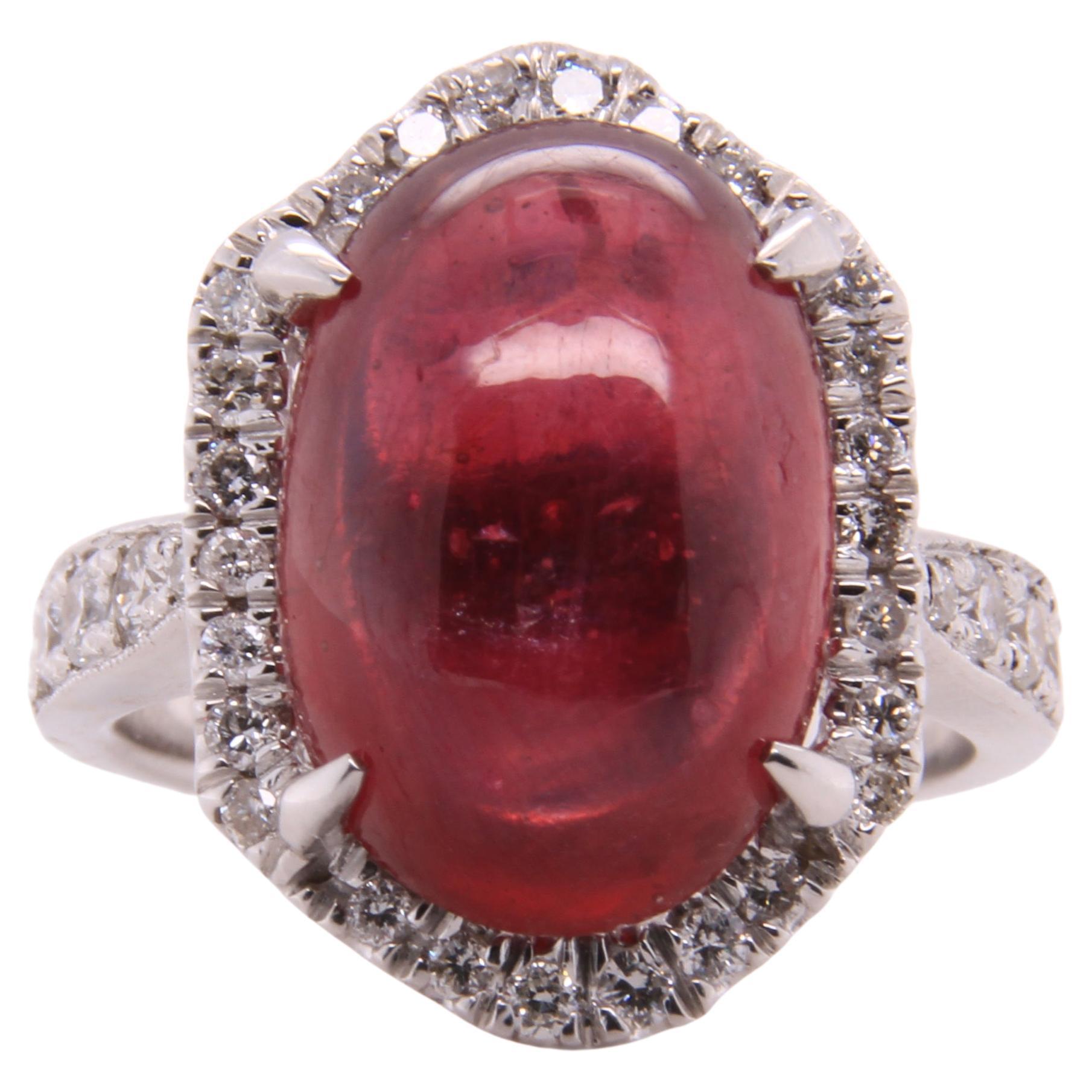 11 Carat Ruby Cabochon, Dome, with Diamonds, Cocktail Ring