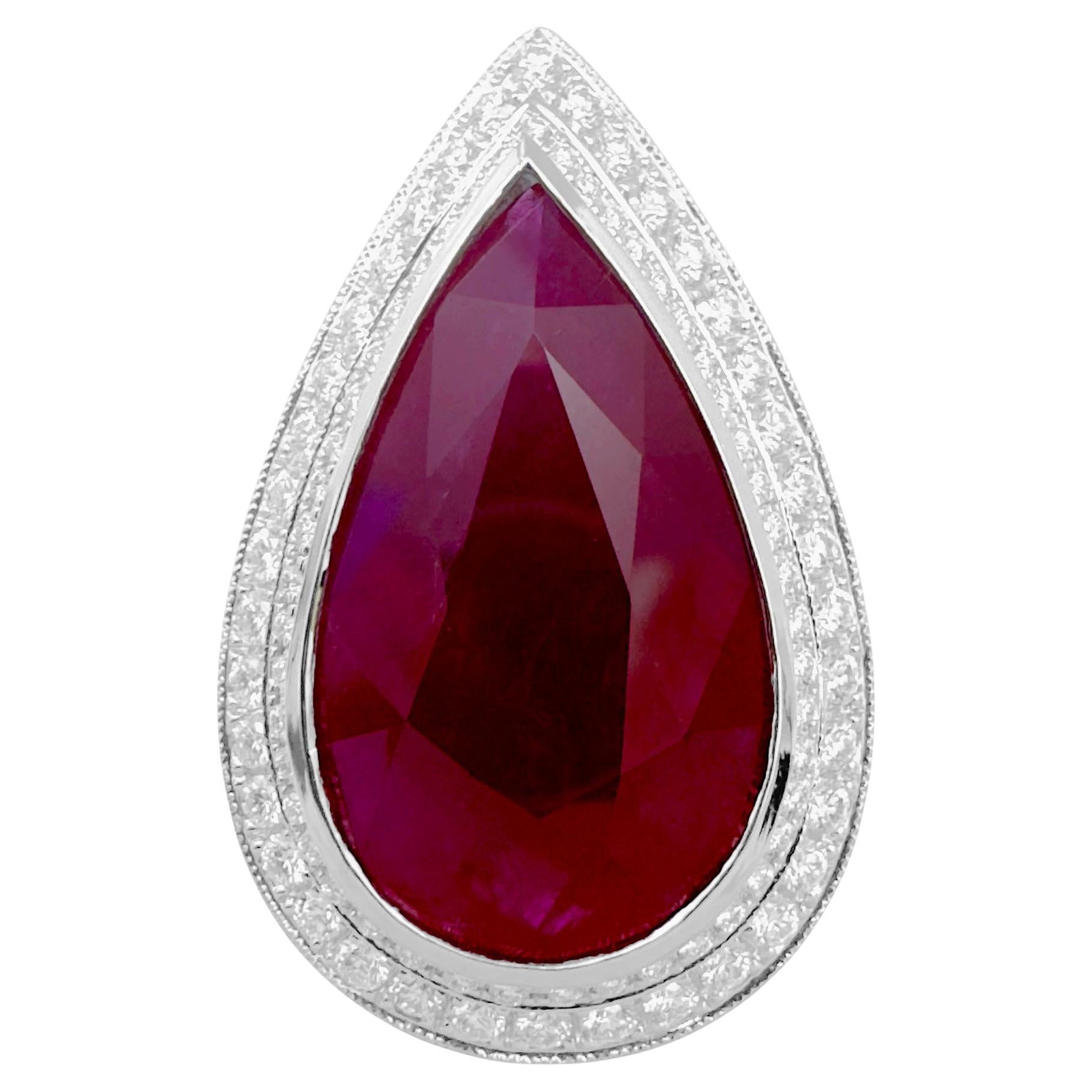 11 Carat Ruby with Diamond Ring set in 18K White Gold Settings For Sale