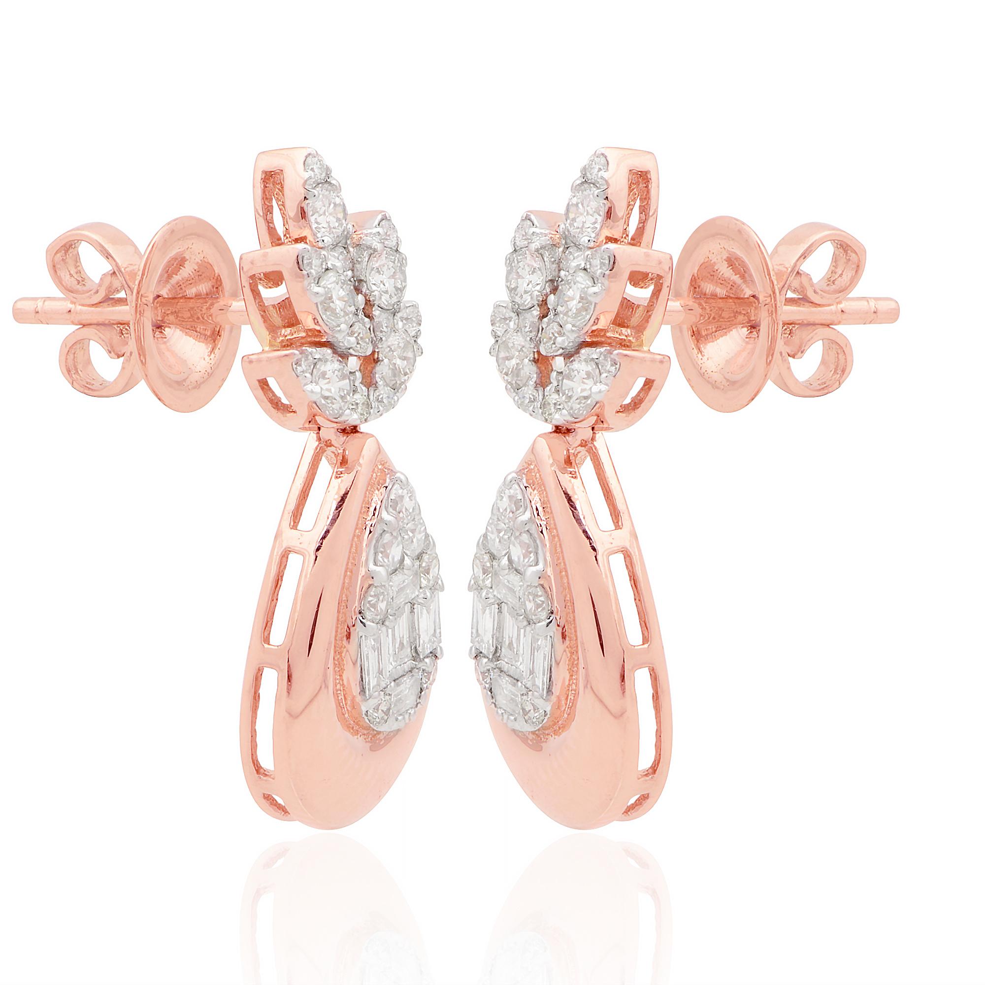 1,1 Karat SI Reinheit HI Farbe Diamant Hochzeit Tropfen Ohrringe 18k Solid Rose Gold (Baguetteschliff) im Angebot