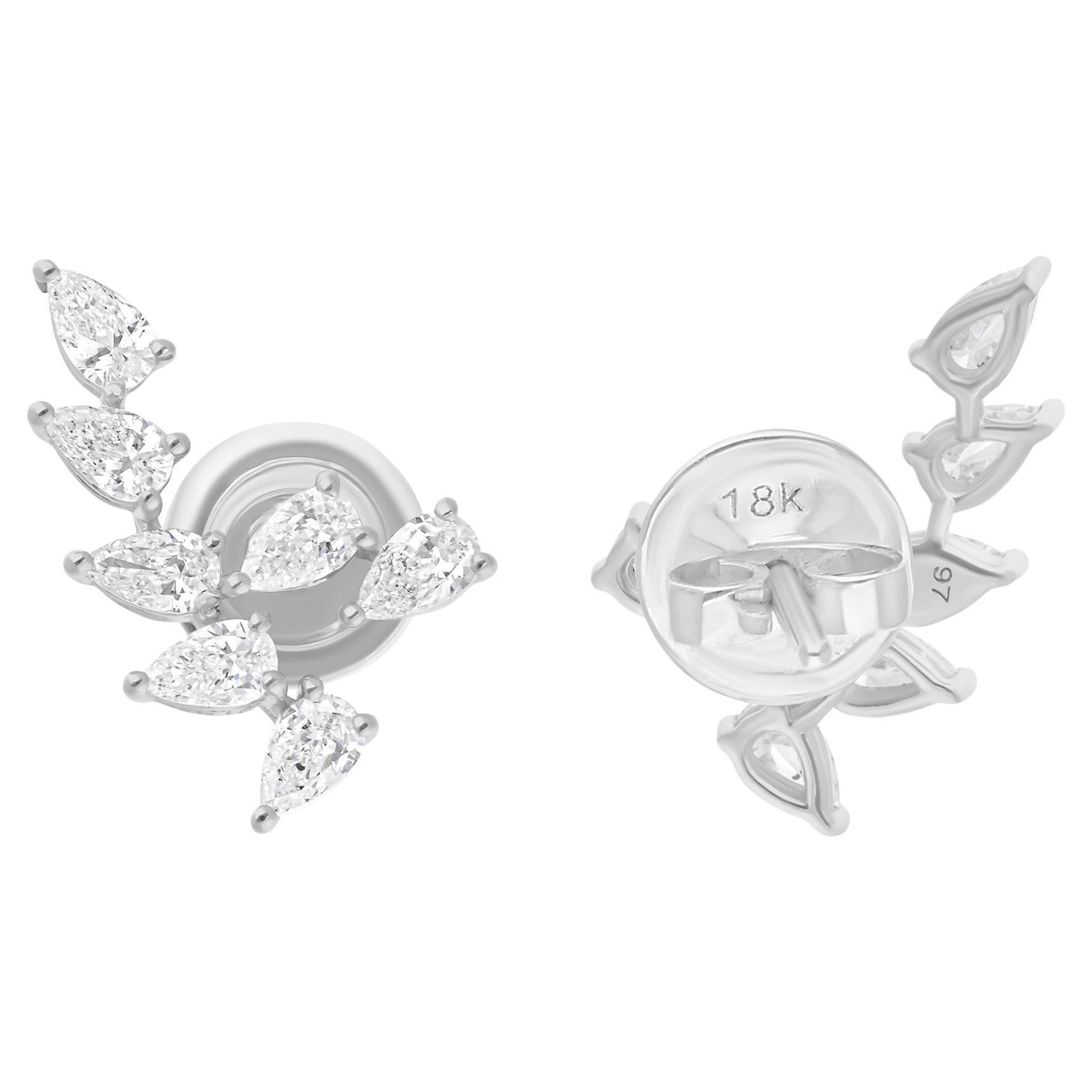 1.1 Carat SI Clarity HI Color Pear Diamond Stud Earrings 18 Karat White Gold